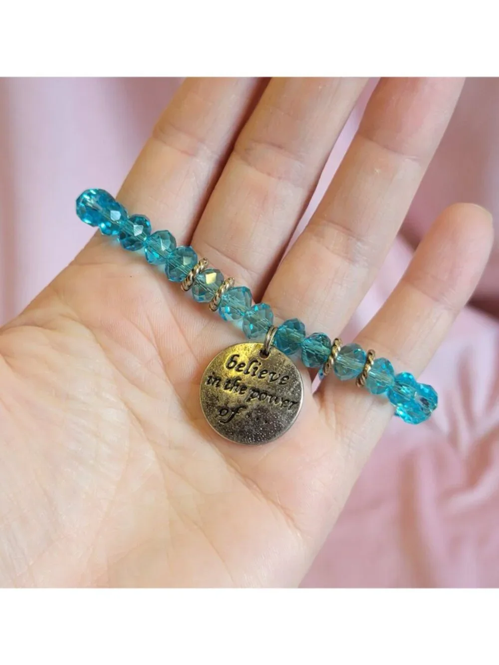 Bright Blue Plastic Faceted Beaded Charm Alexa's Stretch bracelet B1A